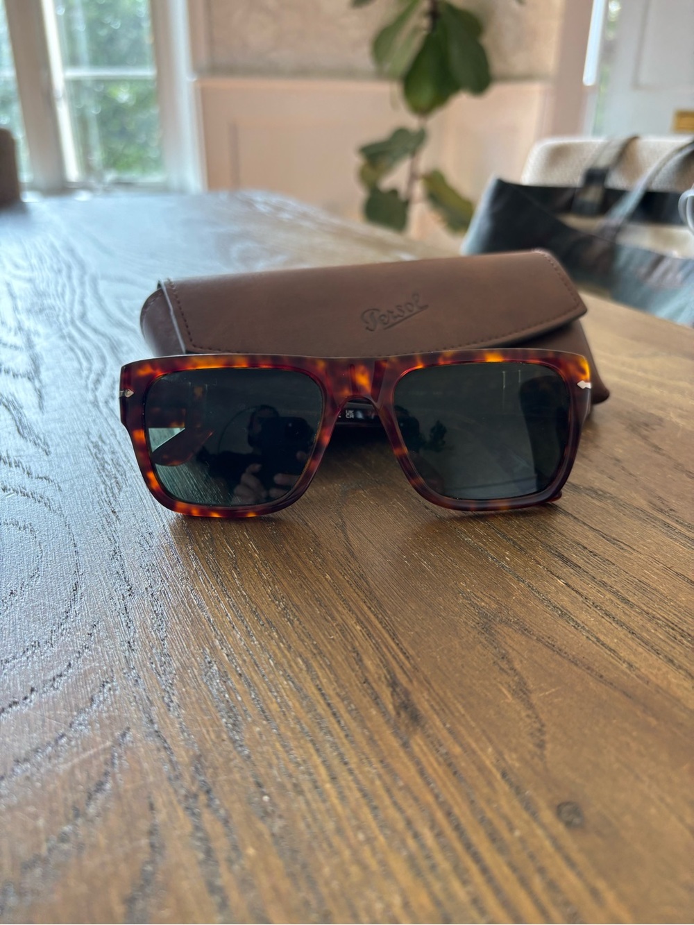 Persol Tortoise Square Sunglasses with Dark Green Lenses